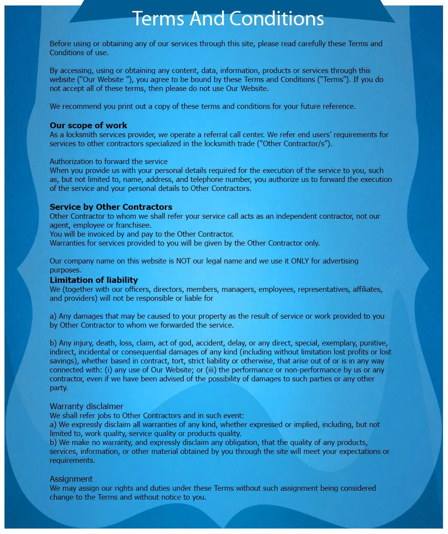 Drexel Hill Locksmith Service, Drexel Hill, PA 610-973-5280 - TermsAndConditions